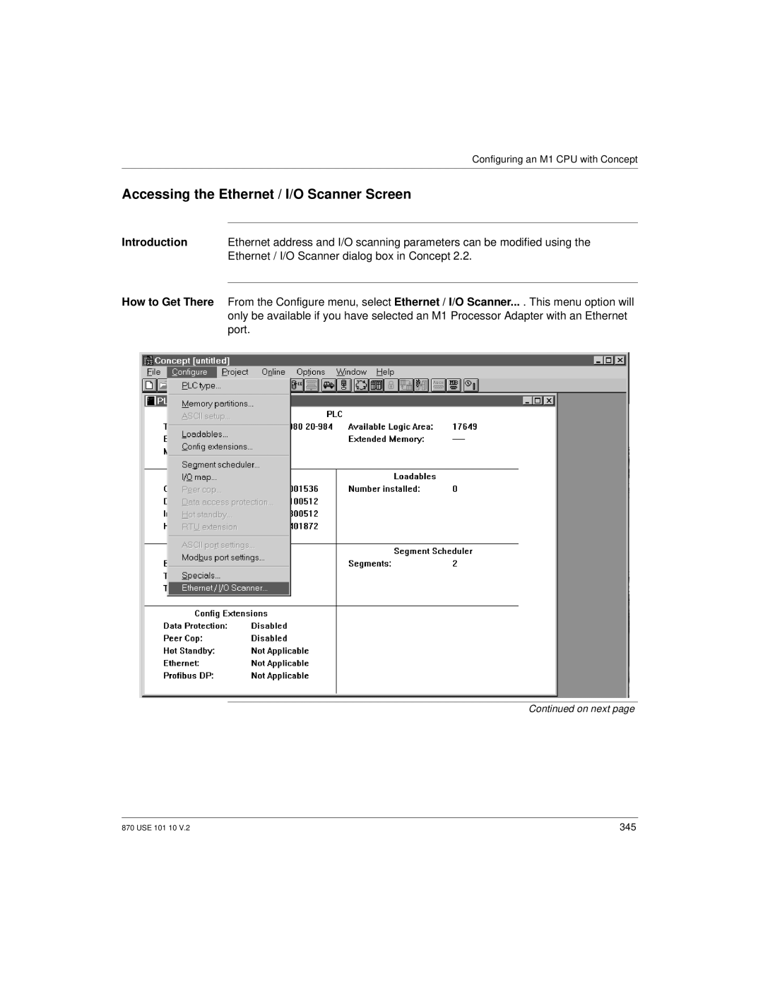 Schneider Electric Processor Adapter manual Accessing the Ethernet / I/O Scanner Screen 