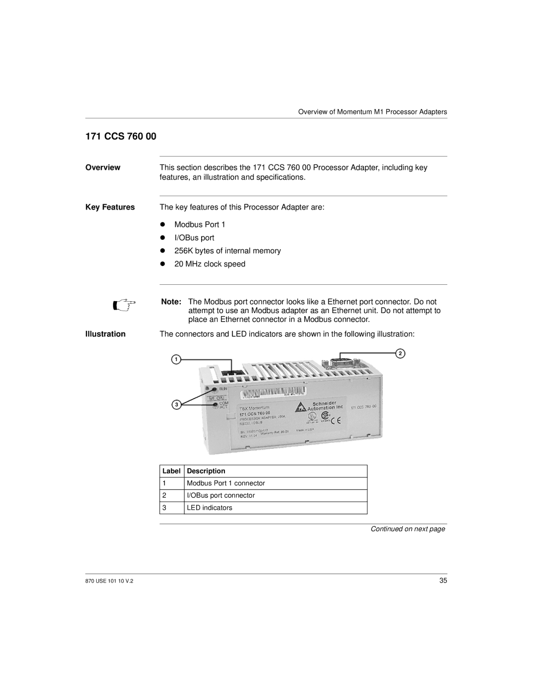 Schneider Electric Processor Adapter manual CCS 760, Overview 