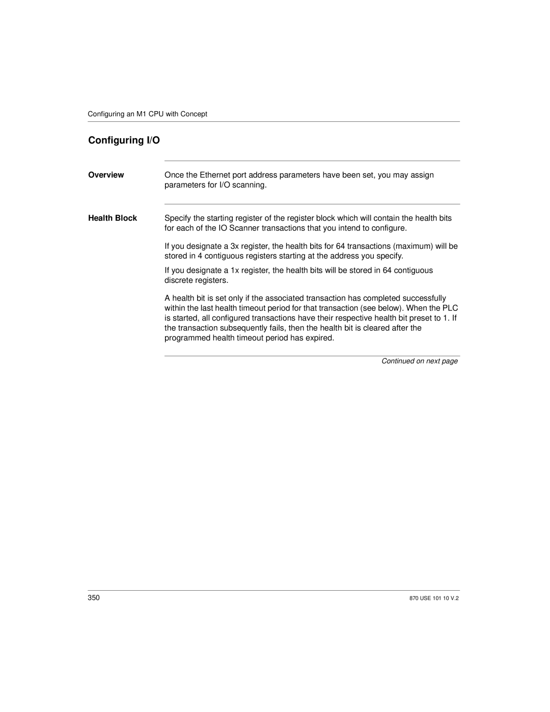 Schneider Electric Processor Adapter manual Configuring I/O, Parameters for I/O scanning 