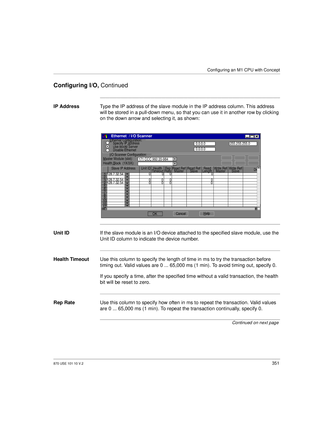 Schneider Electric Processor Adapter manual On the down arrow and selecting it, as shown, Unit ID Health Timeout Rep Rate 