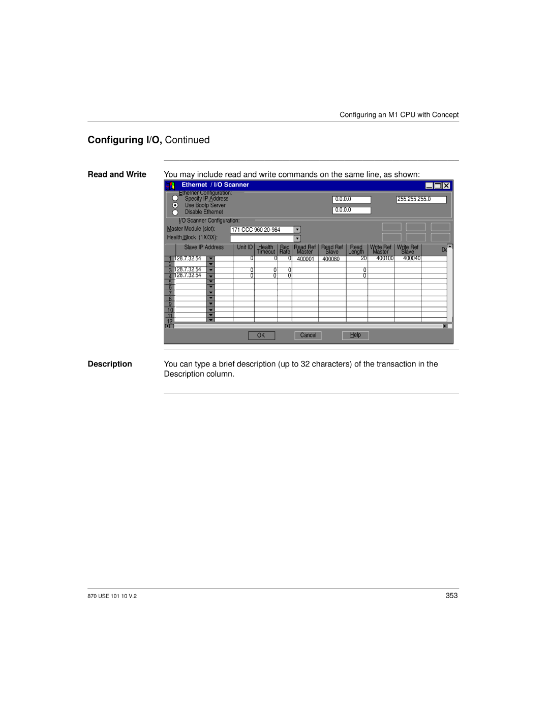 Schneider Electric Processor Adapter manual Description column 