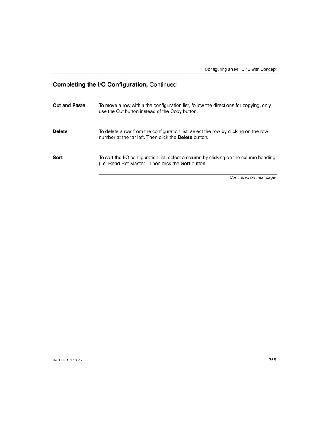 Schneider Electric Processor Adapter manual Cut and Paste, Delete, Sort 