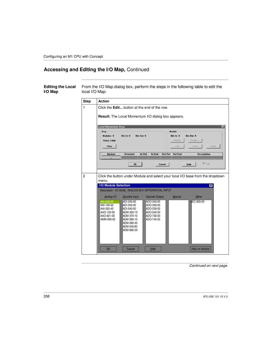 Schneider Electric Processor Adapter manual Map Local I/O Map, Module Selection 