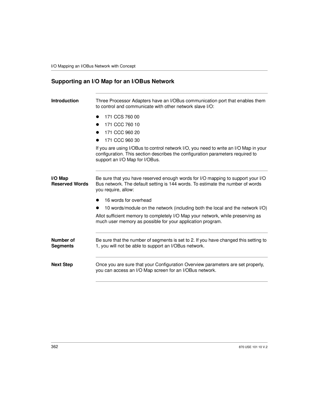 Schneider Electric Processor Adapter manual Reserved Words, Segments 