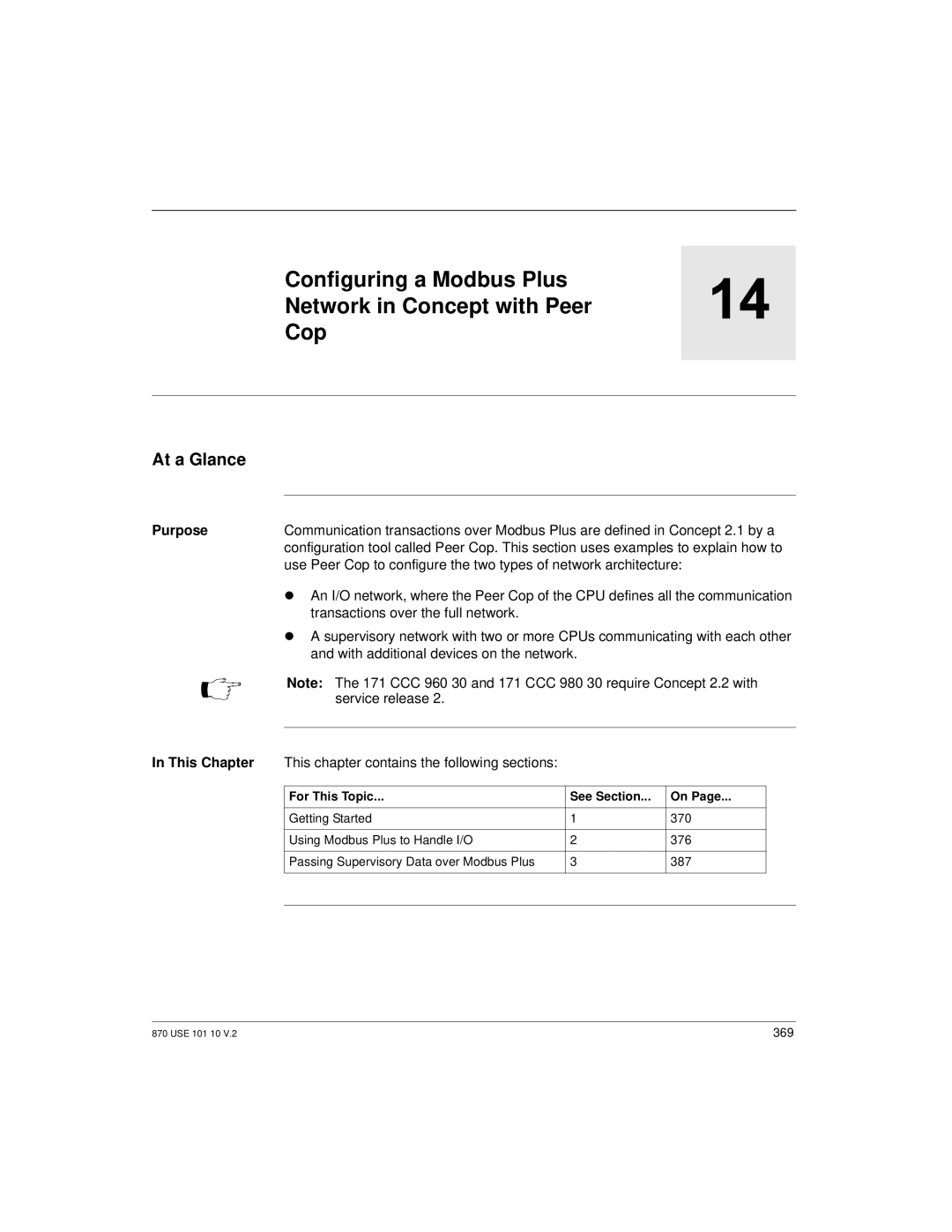 Schneider Electric Processor Adapter manual Configuring a Modbus Plus Network in Concept with Peer Cop, At a Glance 