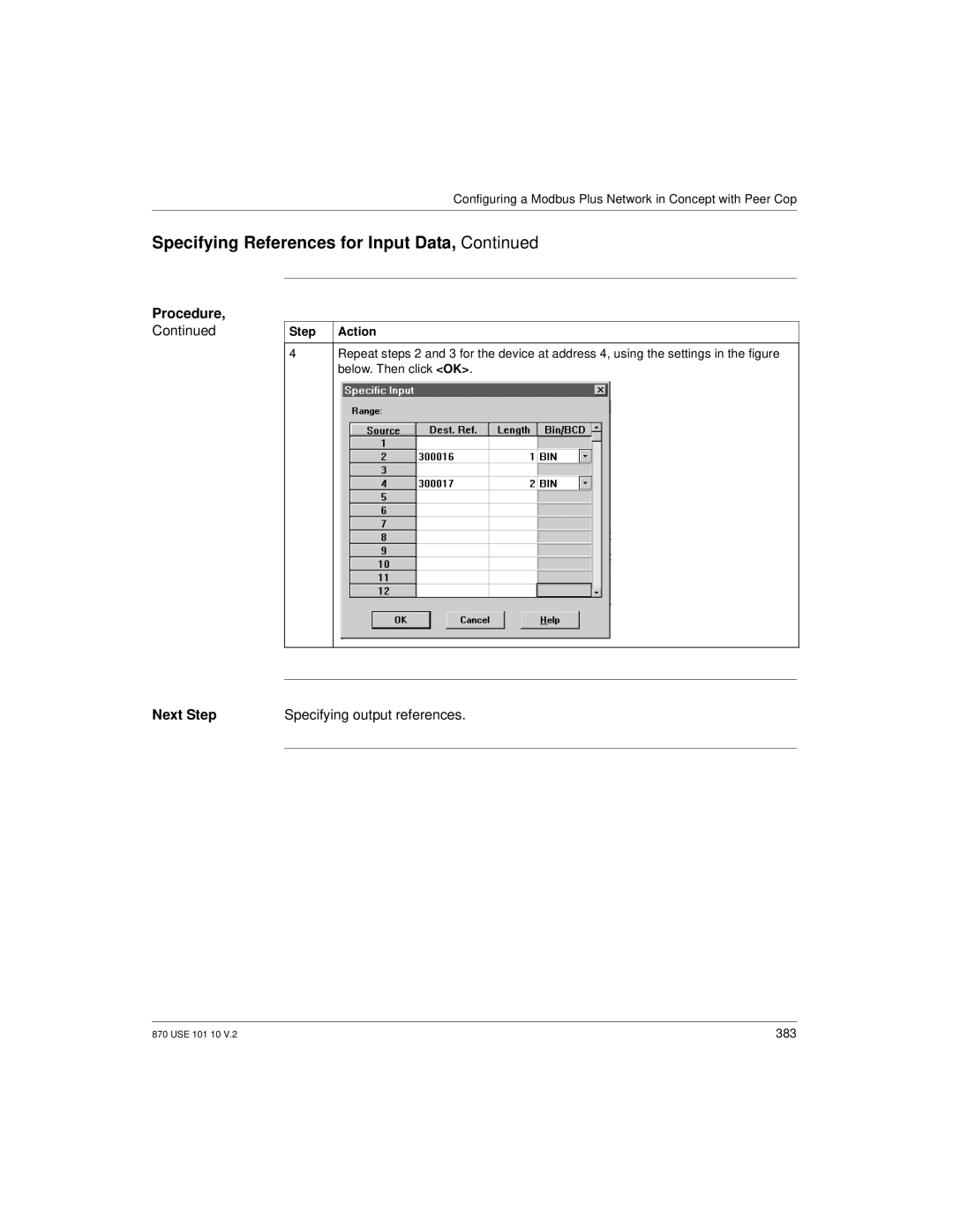 Schneider Electric Processor Adapter manual Next Step Specifying output references 