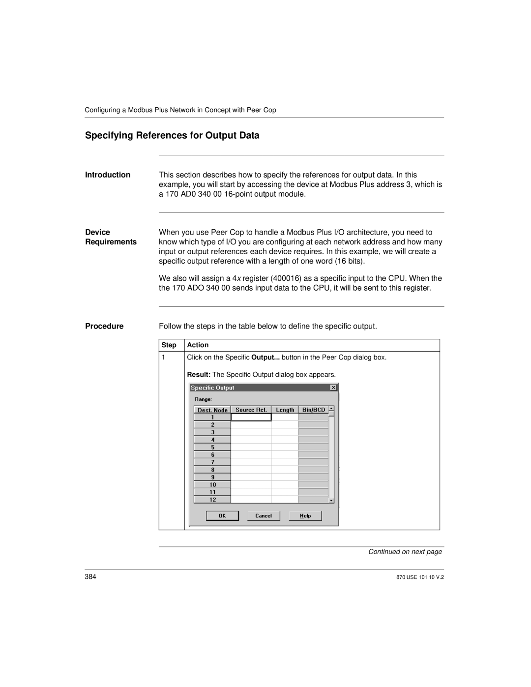 Schneider Electric Processor Adapter manual Specifying References for Output Data, 170 AD0 340 00 16-point output module 