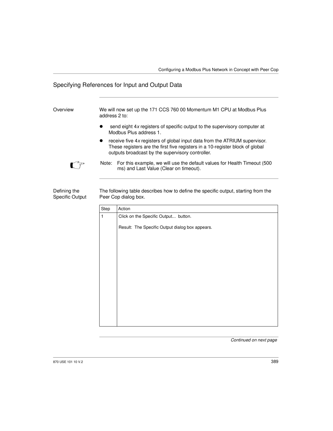 Schneider Electric Processor Adapter Address 2 to, Outputs broadcast by the supervisory controller, Peer Cop dialog box 