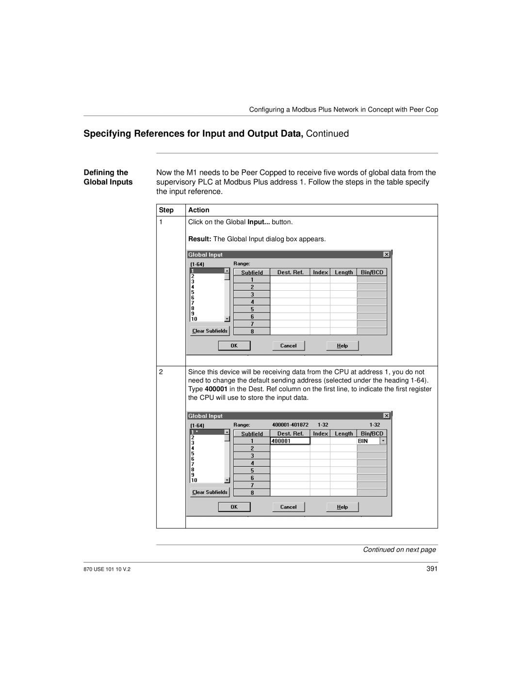 Schneider Electric Processor Adapter manual Global Inputs, Input reference 