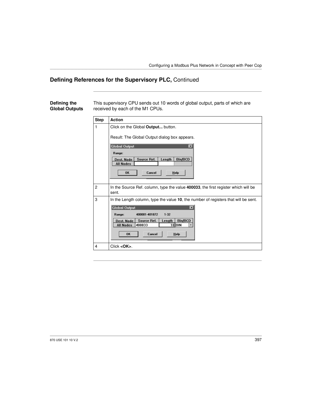 Schneider Electric Processor Adapter manual Global Outputs, Received by each of the M1 CPUs 