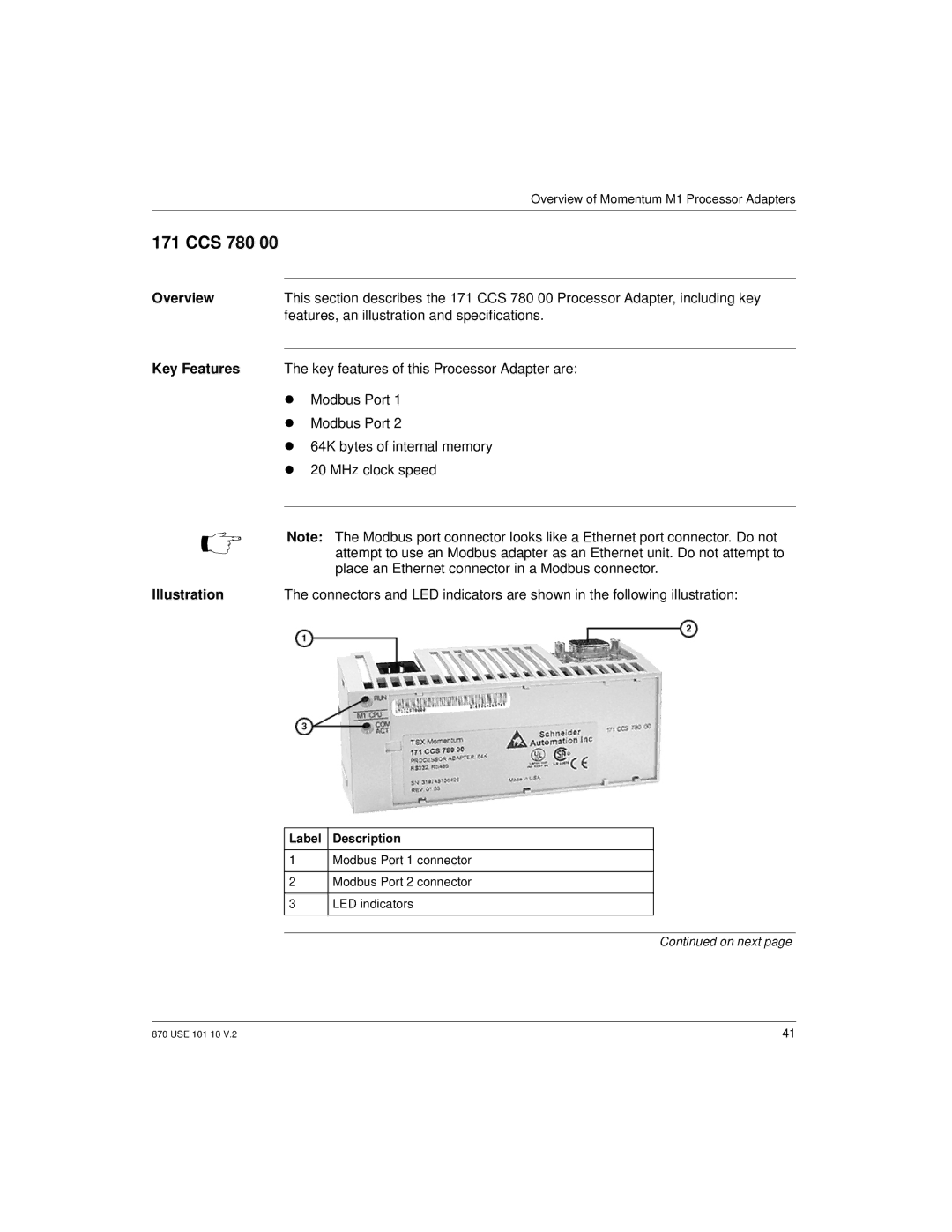 Schneider Electric Processor Adapter manual CCS 780, Overview 