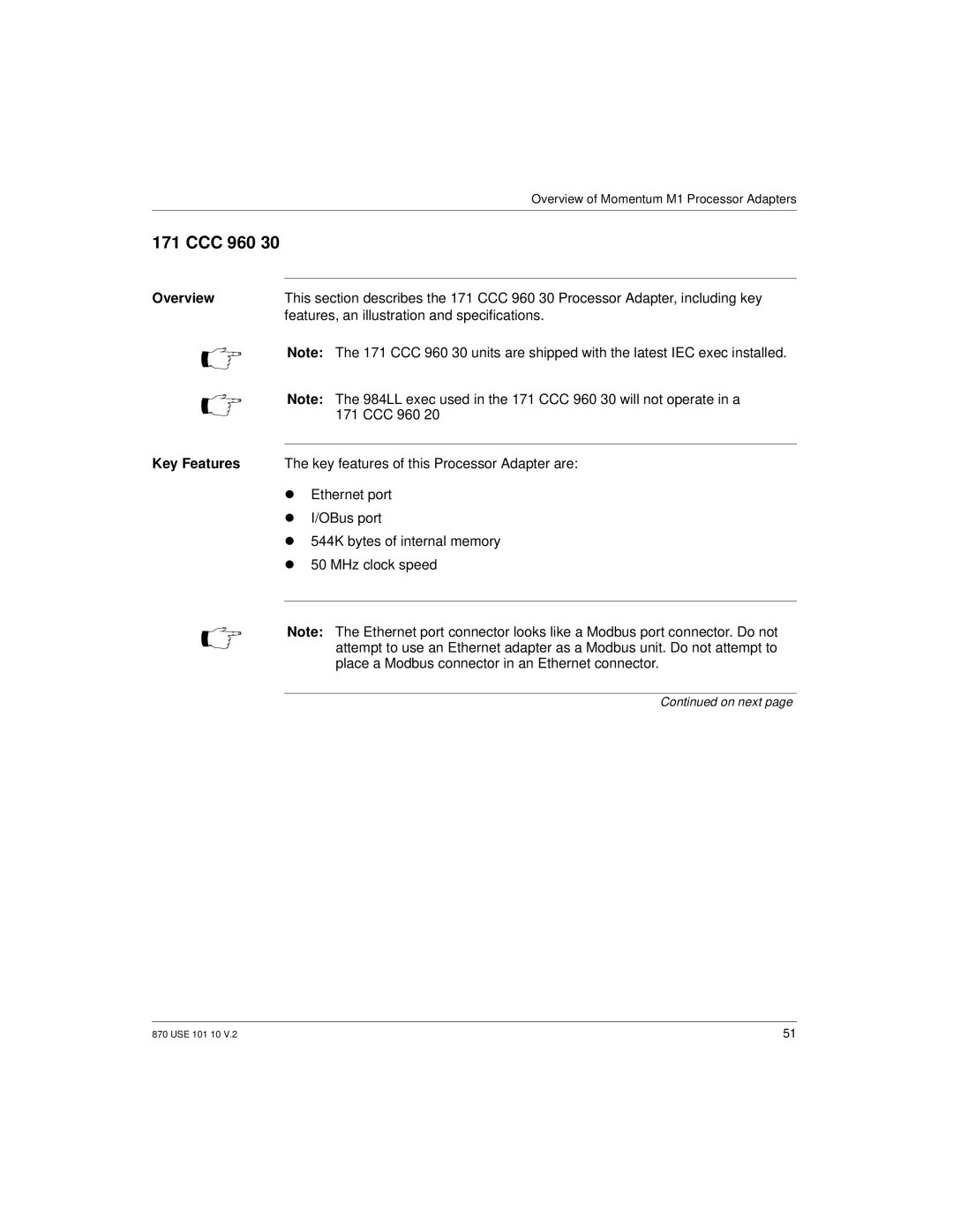 Schneider Electric manual Processor Adapter, including key, CCC 960 30 will not operate in a 