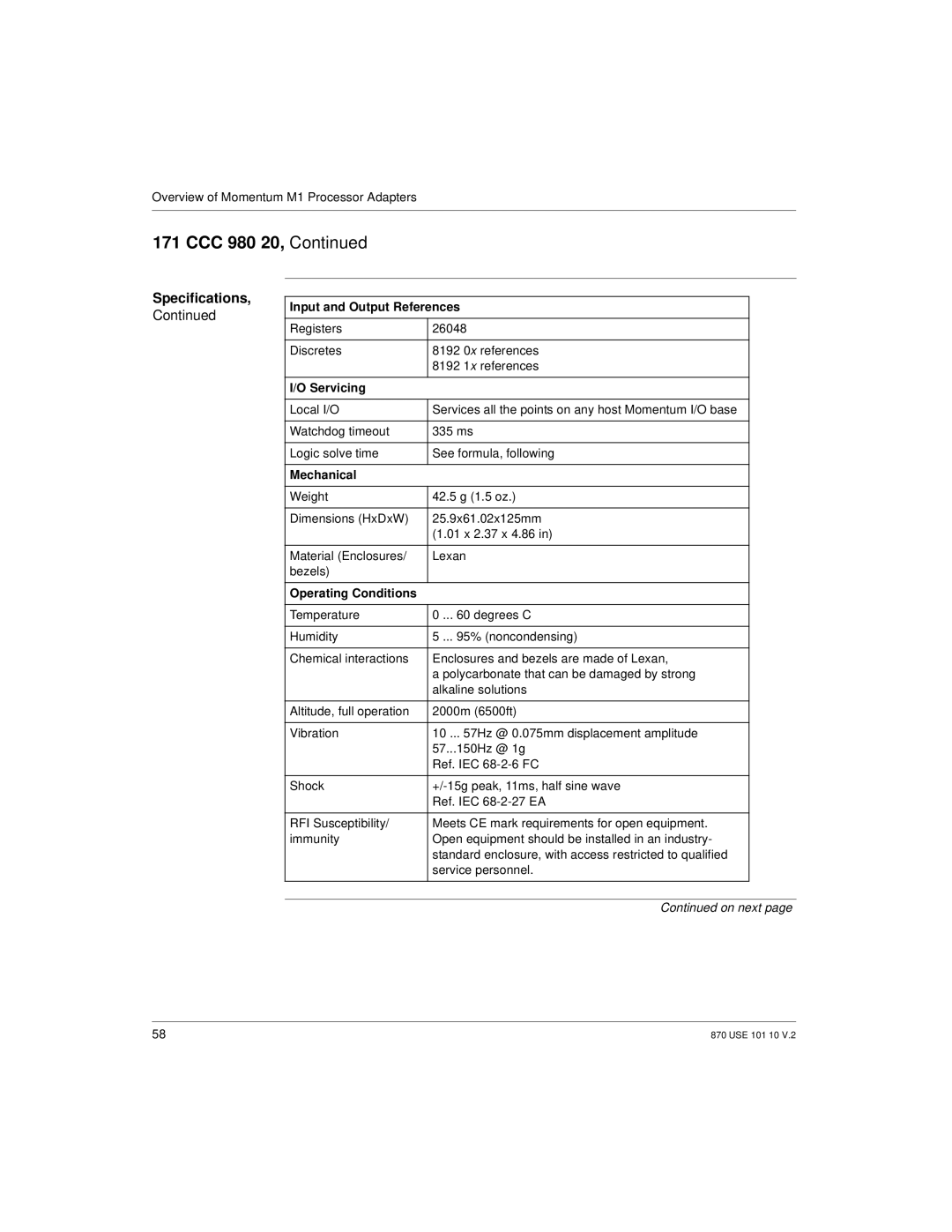 Schneider Electric Processor Adapter manual Specifications 