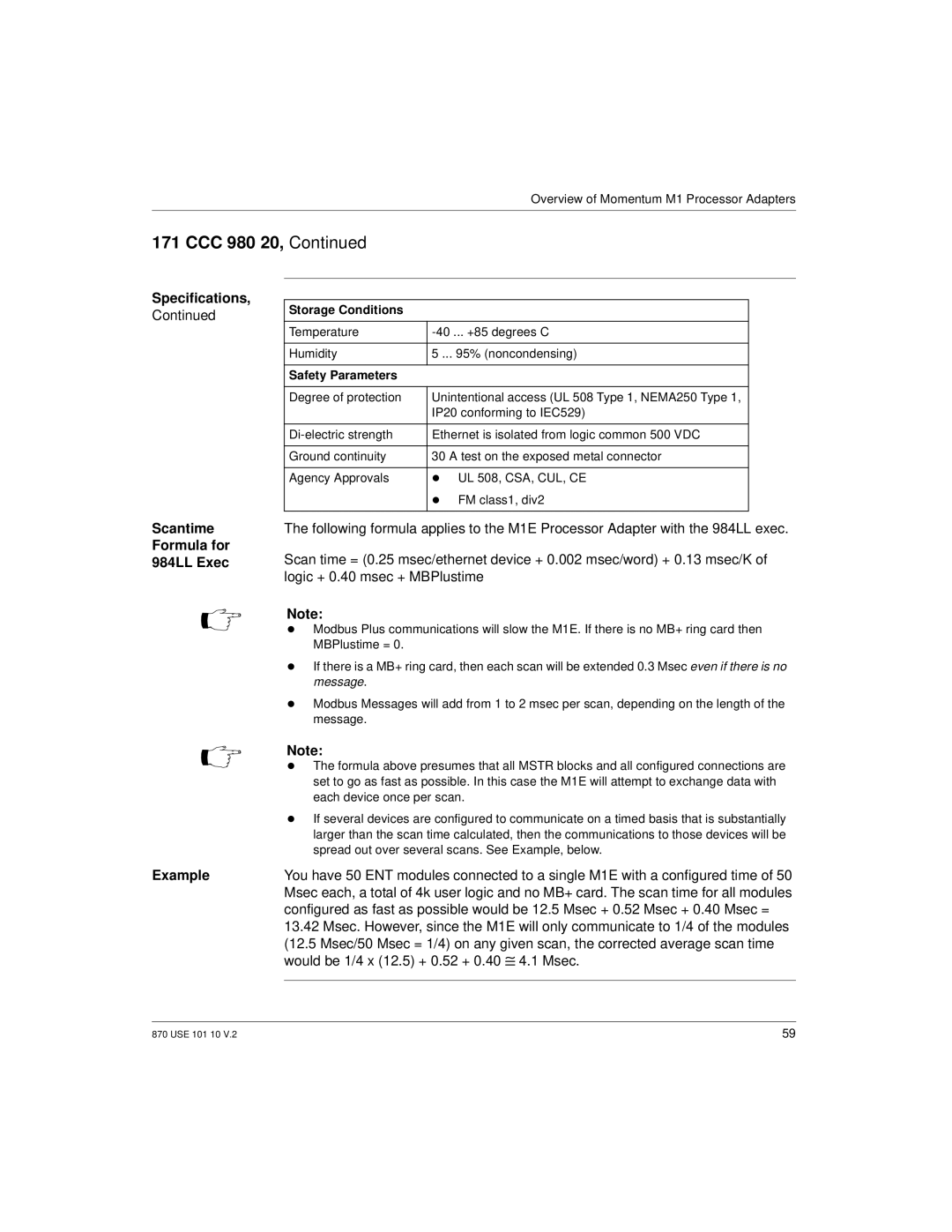 Schneider Electric Processor Adapter manual Scantime Formula for 984LL Exec Example 