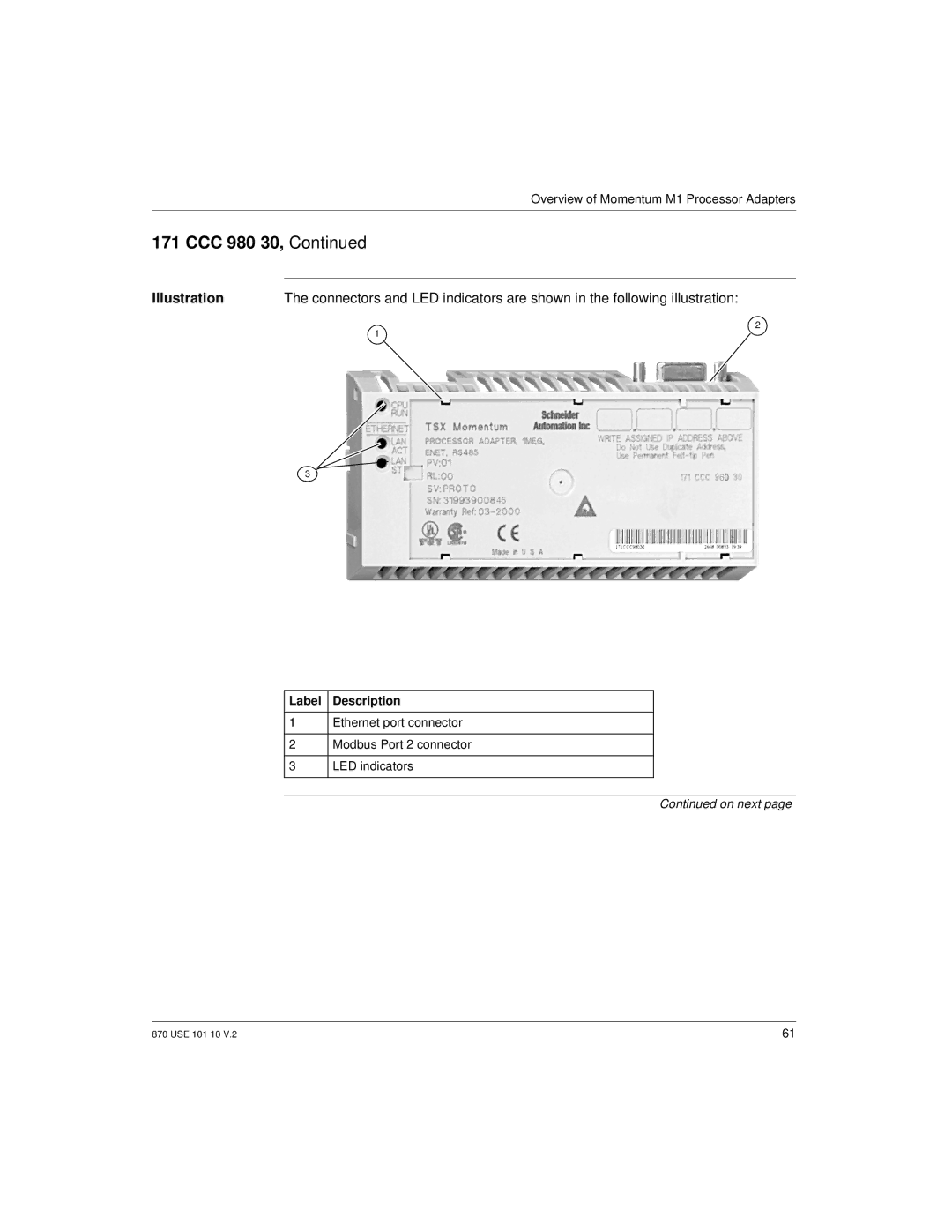 Schneider Electric Processor Adapter manual Label Description 