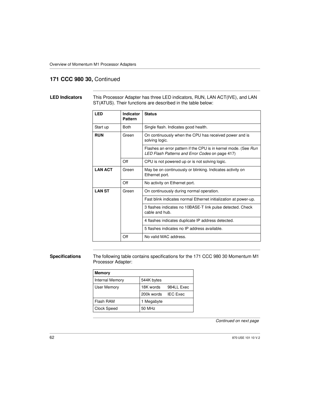 Schneider Electric Processor Adapter manual Led 