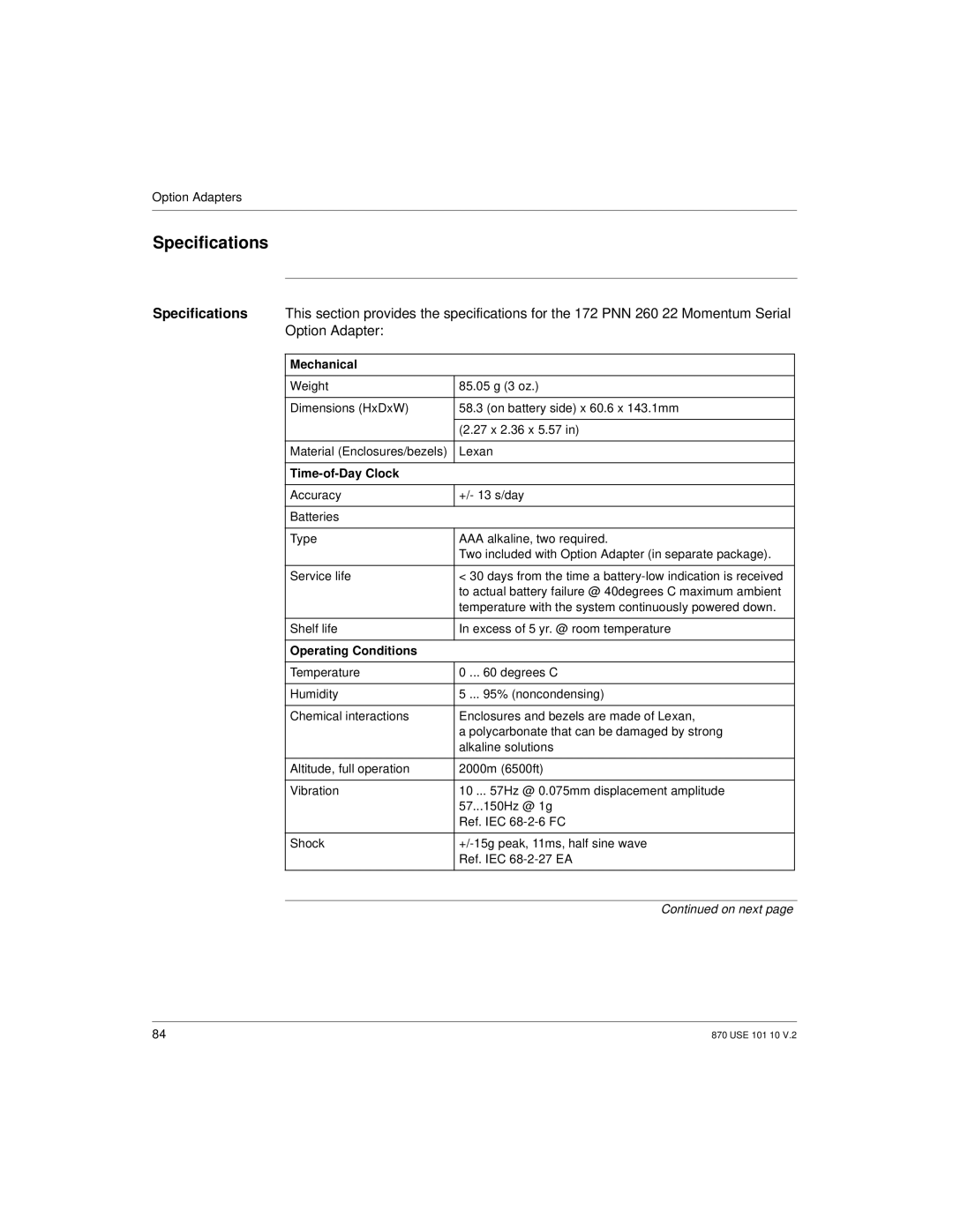 Schneider Electric Processor Adapter manual Specifications 