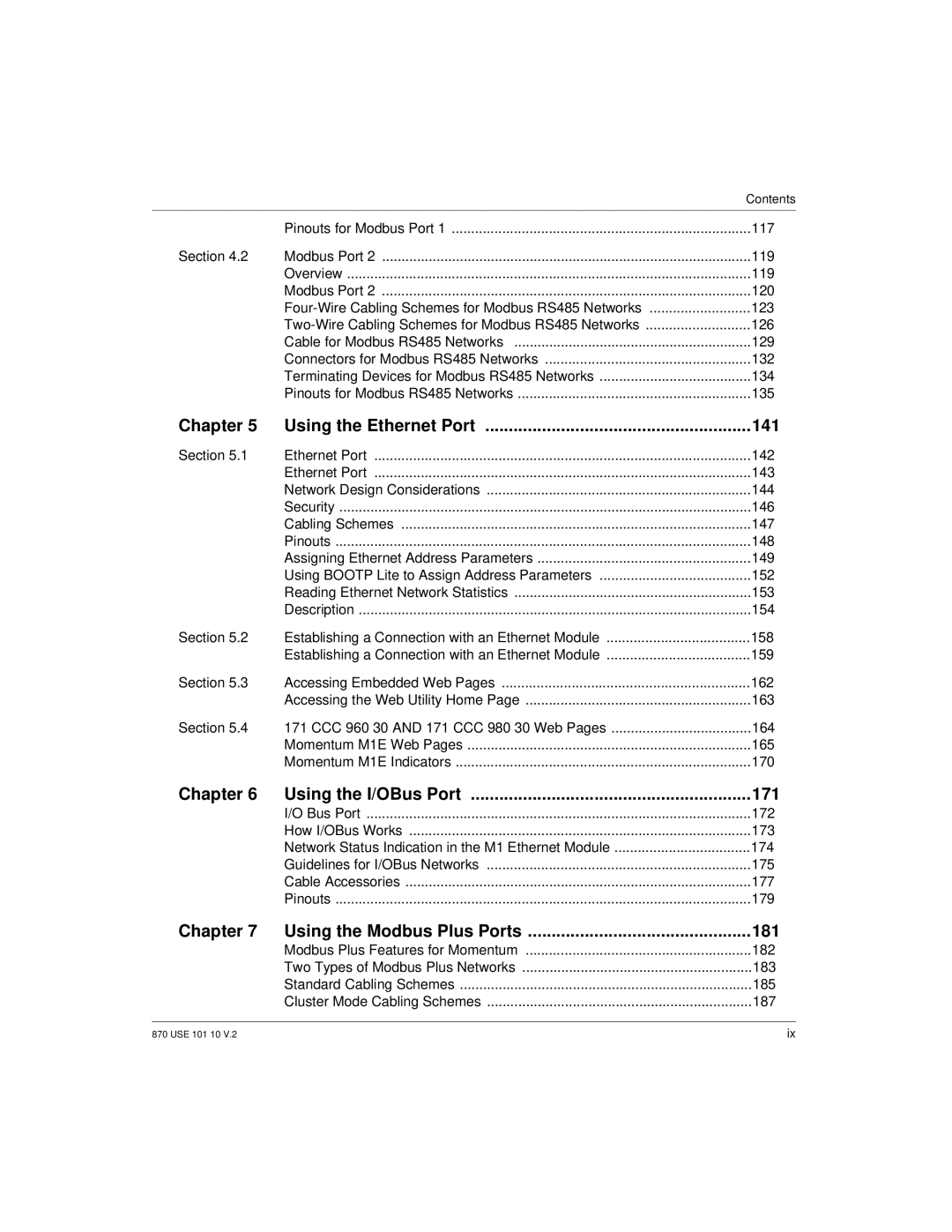 Schneider Electric Processor Adapter manual 141, Chapter Using the I/OBus Port 171, 181 