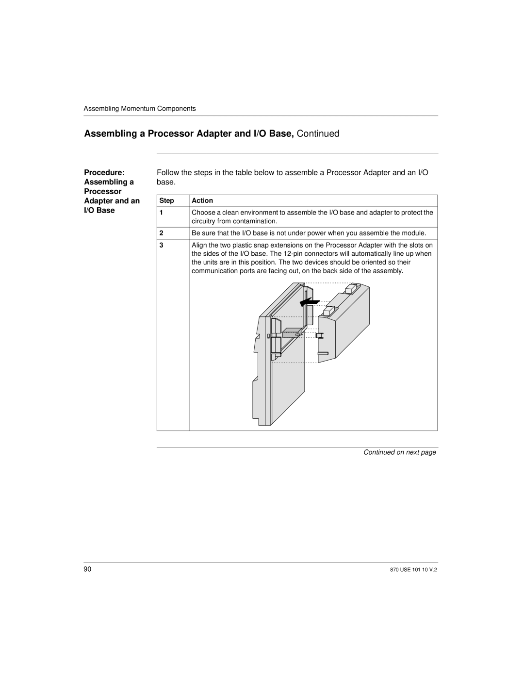 Schneider Electric manual Procedure, Assembling a Base Processor Adapter and an I/O Base, Step 