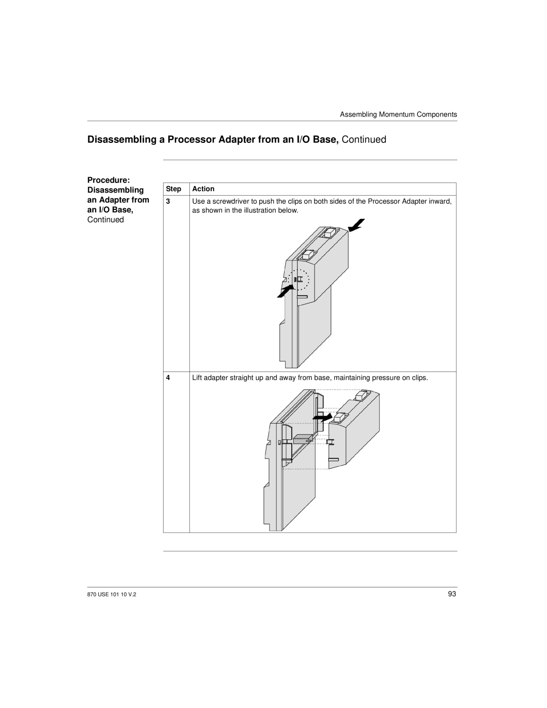 Schneider Electric manual Disassembling a Processor Adapter from an I/O Base 