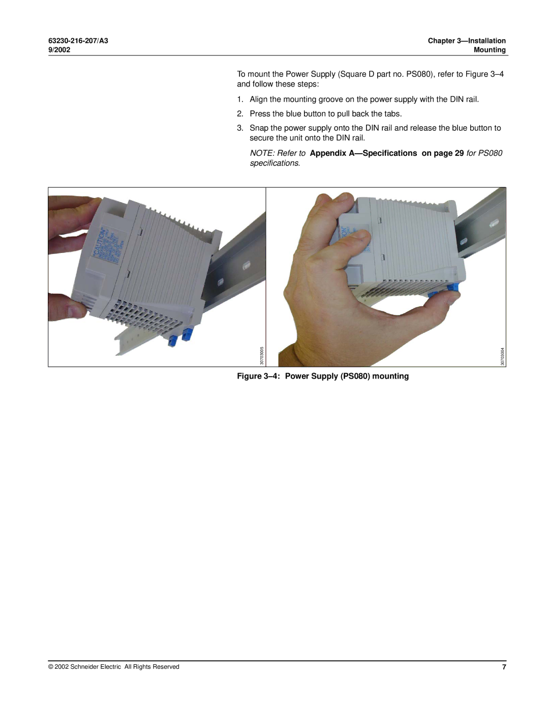 Schneider Electric PWRSRV750, PWRSRV710 setup guide Power Supply PS080 mounting 