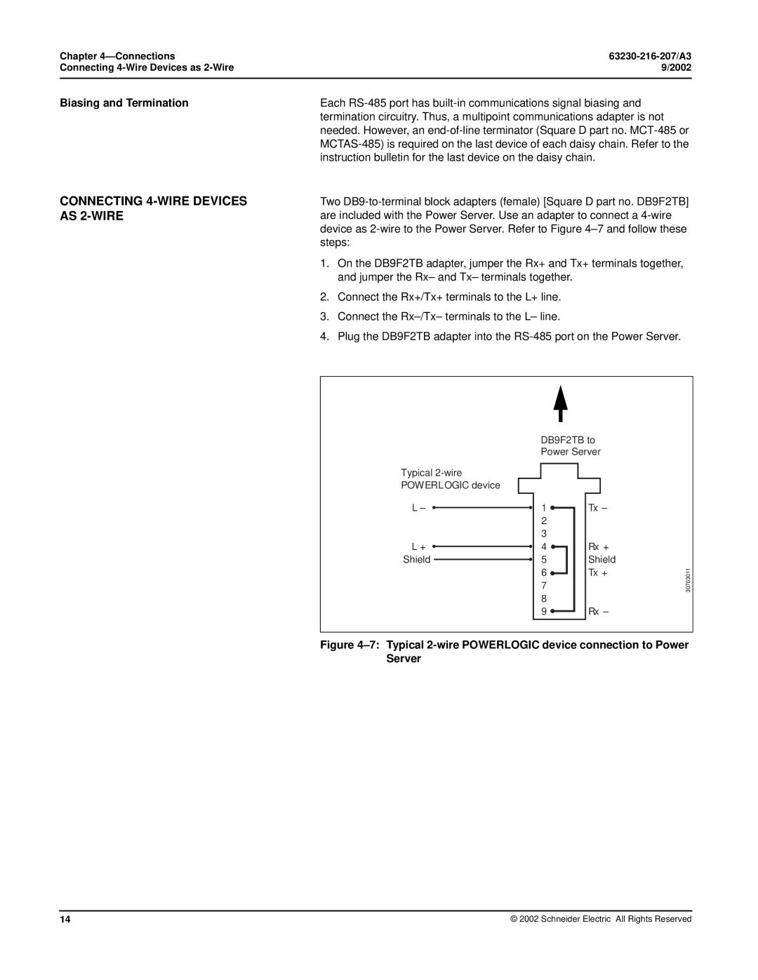 Schneider Electric PWRSRV710, PWRSRV750 setup guide Connecting 4-WIRE Devices AS 2-WIRE 