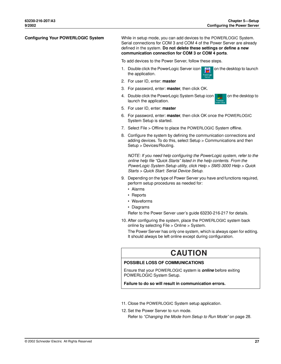 Schneider Electric PWRSRV750 Configuring Your Powerlogic System, Communication connection for COM 3 or COM 4 ports 