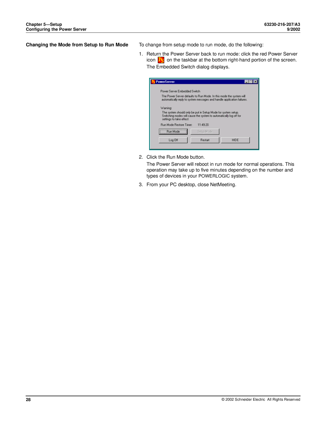 Schneider Electric PWRSRV710, PWRSRV750 setup guide Setup 63230-216-207/A3 Configuring the Power Server 2002 