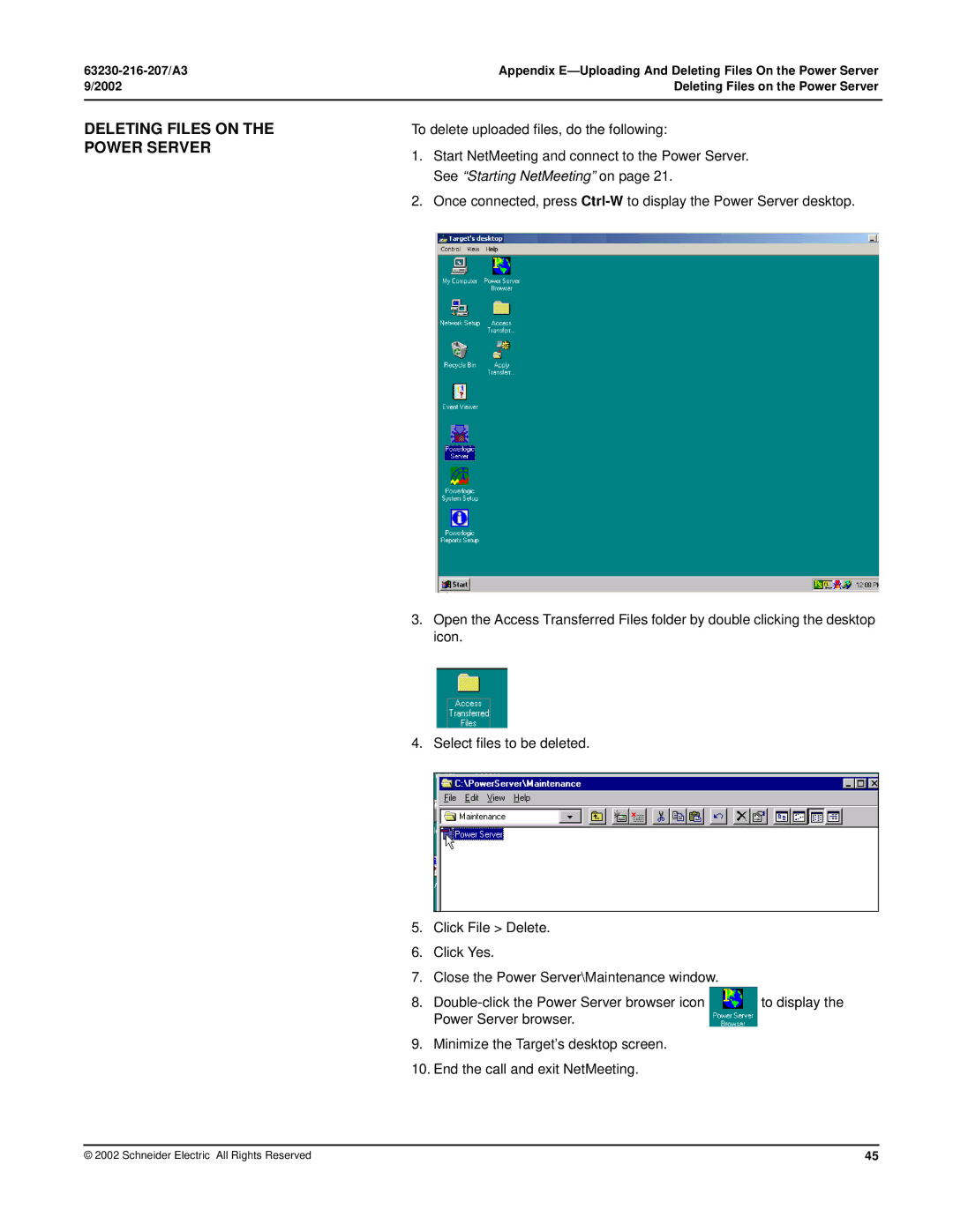 Schneider Electric PWRSRV750, PWRSRV710 setup guide Deleting Files on the Power Server 