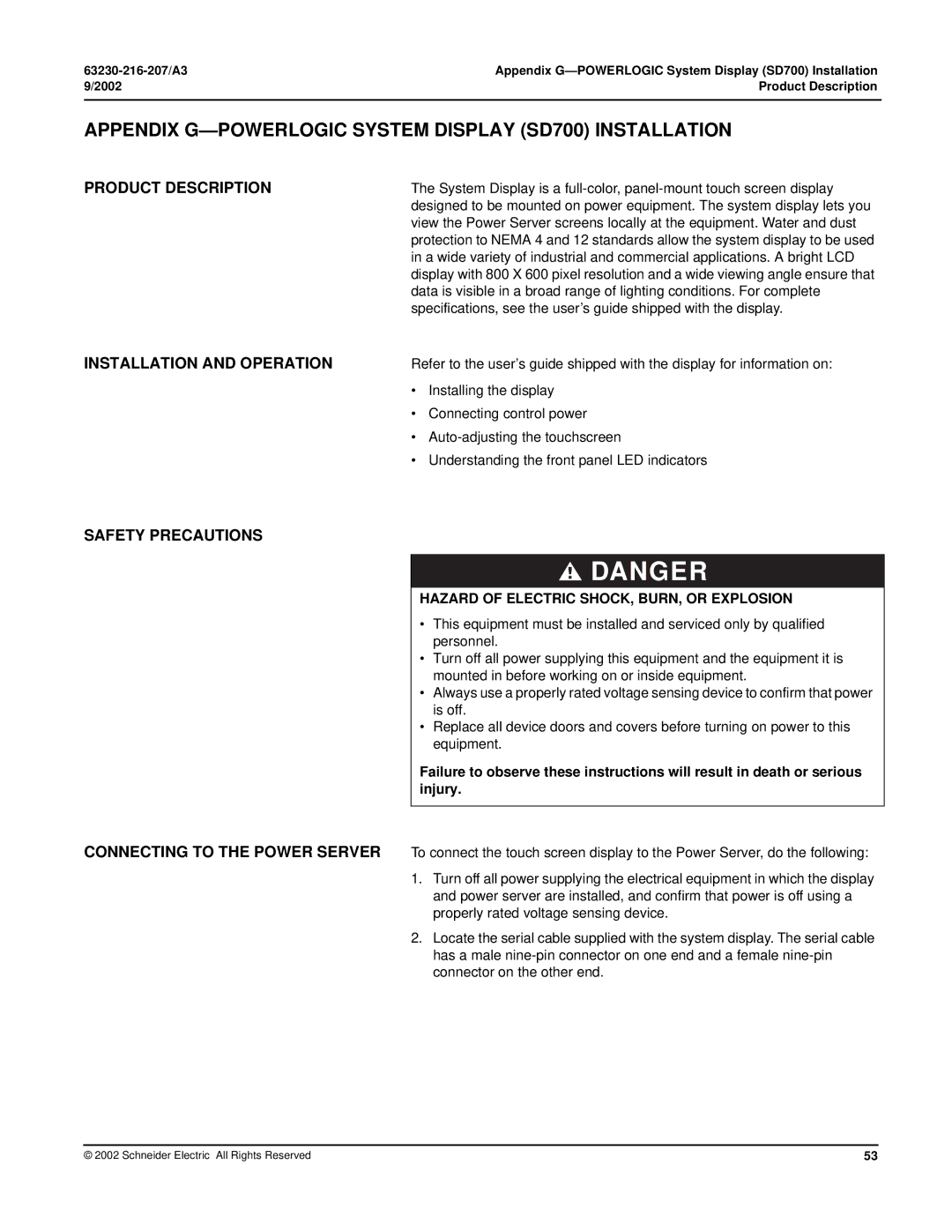 Schneider Electric PWRSRV750, PWRSRV710 Appendix G-POWERLOGIC System Display SD700 Installation, Product Description 