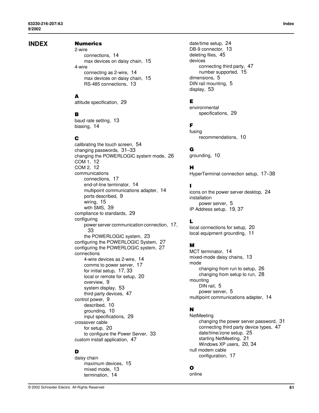 Schneider Electric PWRSRV750, PWRSRV710 setup guide INDEXNumerics 