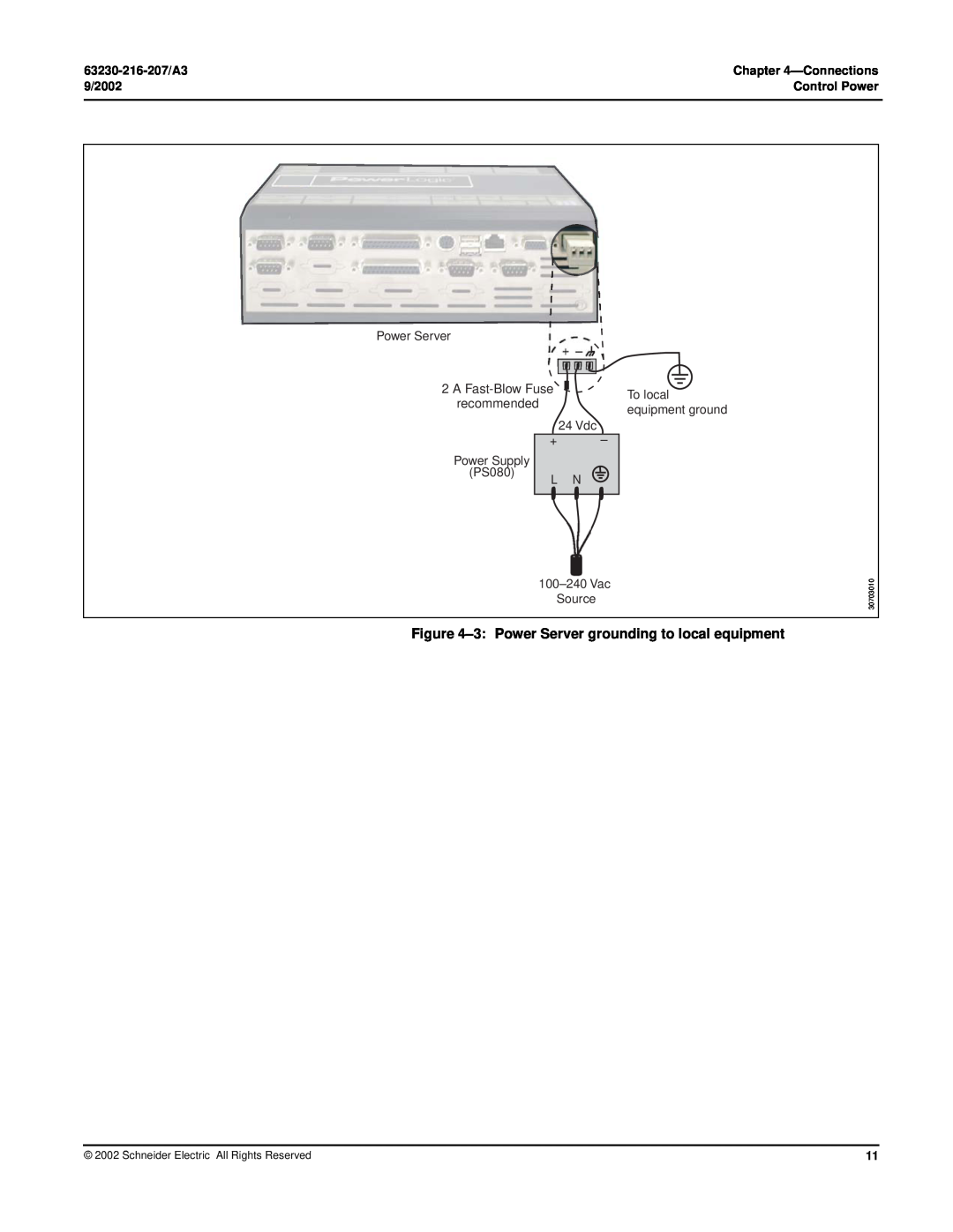 Schneider Electric PWRSRV750 3 Power Server grounding to local equipment, 63230-216-207/A3, 9/2002, Control Power 
