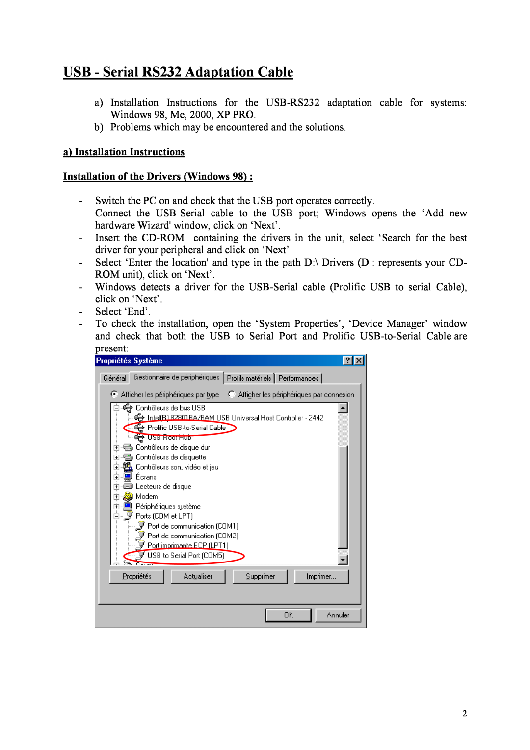 Schneider Electric RS232 manual a Installation Instructions Installation of the Drivers Windows 