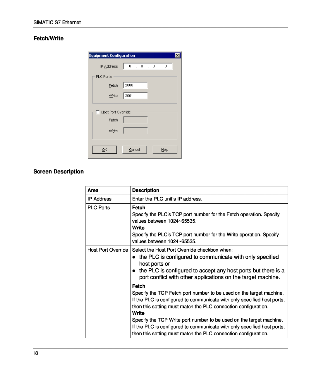 Schneider Electric S7 manual Fetch/Write Screen Description, Area 