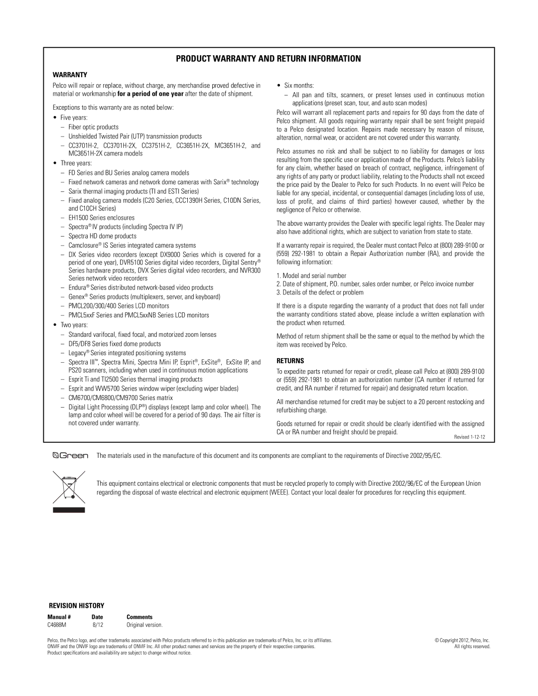 Schneider Electric SM5200 manual Product Warranty and Return Information 