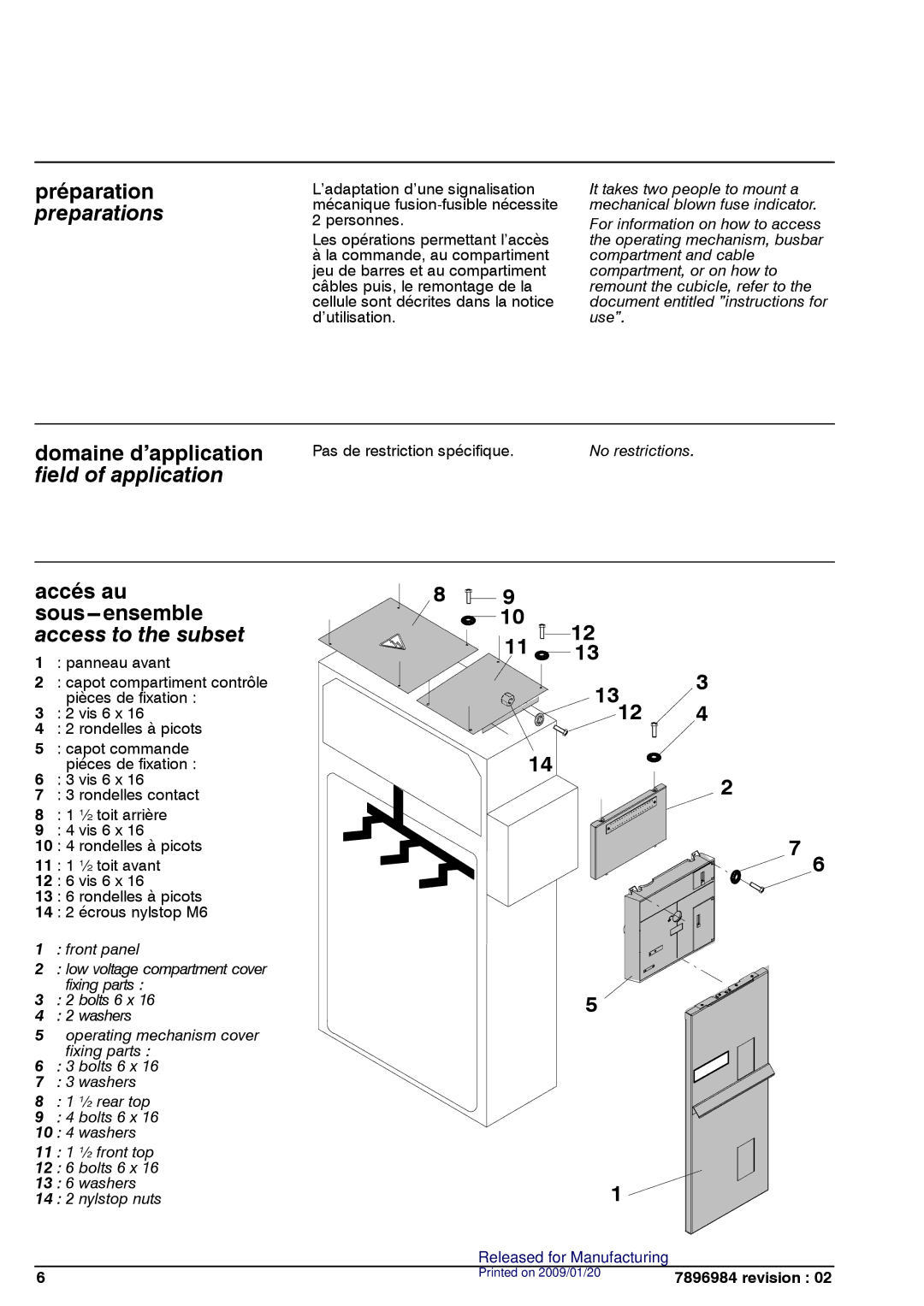 Schneider Electric SM6 manual Préparation preparations, Domaine d’application field of application 