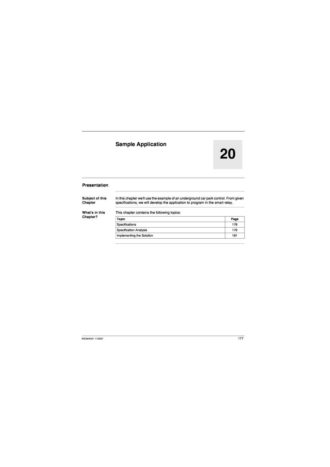 Schneider Electric SR2MAN01 Sample Application, Presentation, Subject of this Chapter Whats in this Chapter?, Topic, Page 