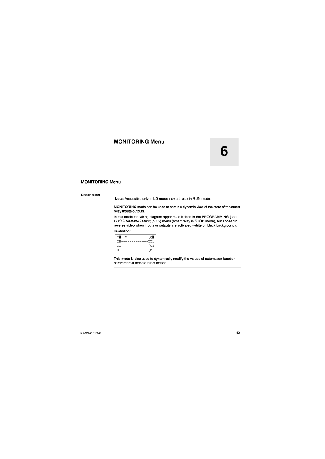 Schneider Electric SR2MAN01 user manual MONITORING Menu, Description 