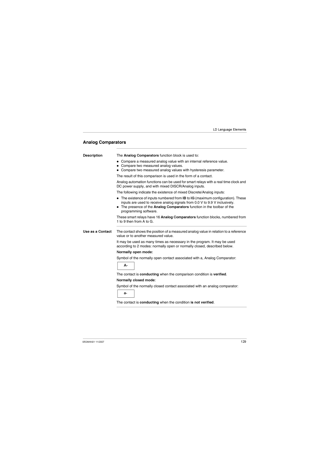 Schneider Electric SR2MAN01 user manual Analog Comparators 