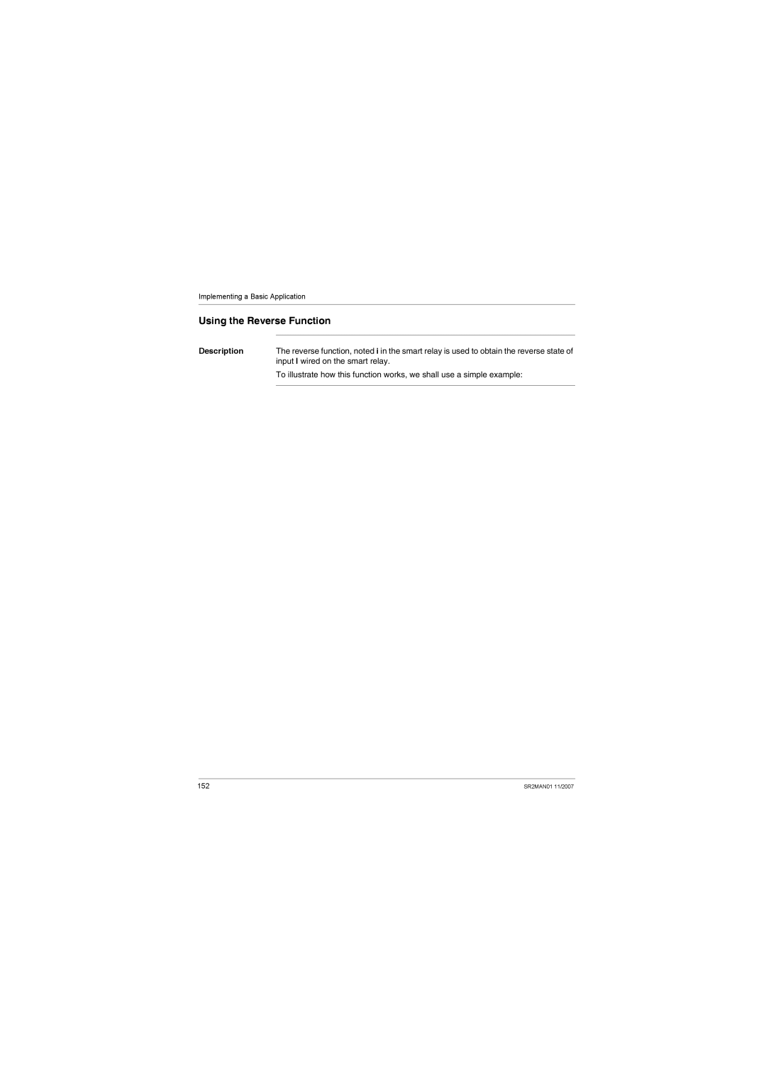 Schneider Electric SR2MAN01 user manual Using the Reverse Function, Input I wired on the smart relay 