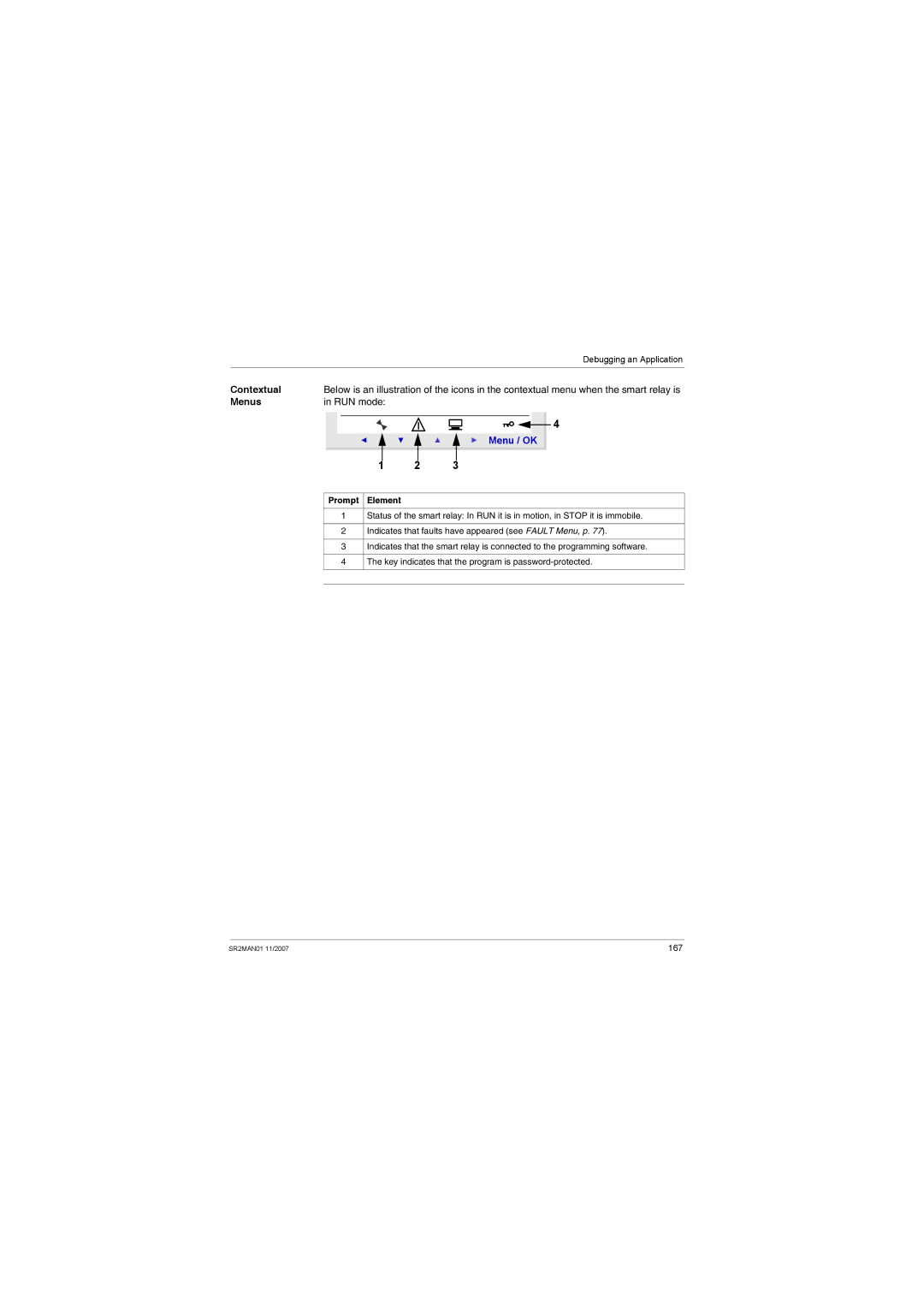 Schneider Electric SR2MAN01 user manual Contextual, Menus RUN mode 