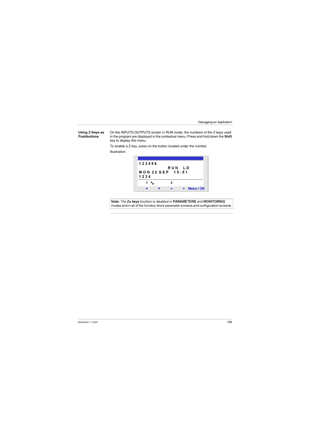 Schneider Electric SR2MAN01 user manual 3 4 5 N 2 2 S E P 1 5 5, Using Z Keys as Pushbuttons 