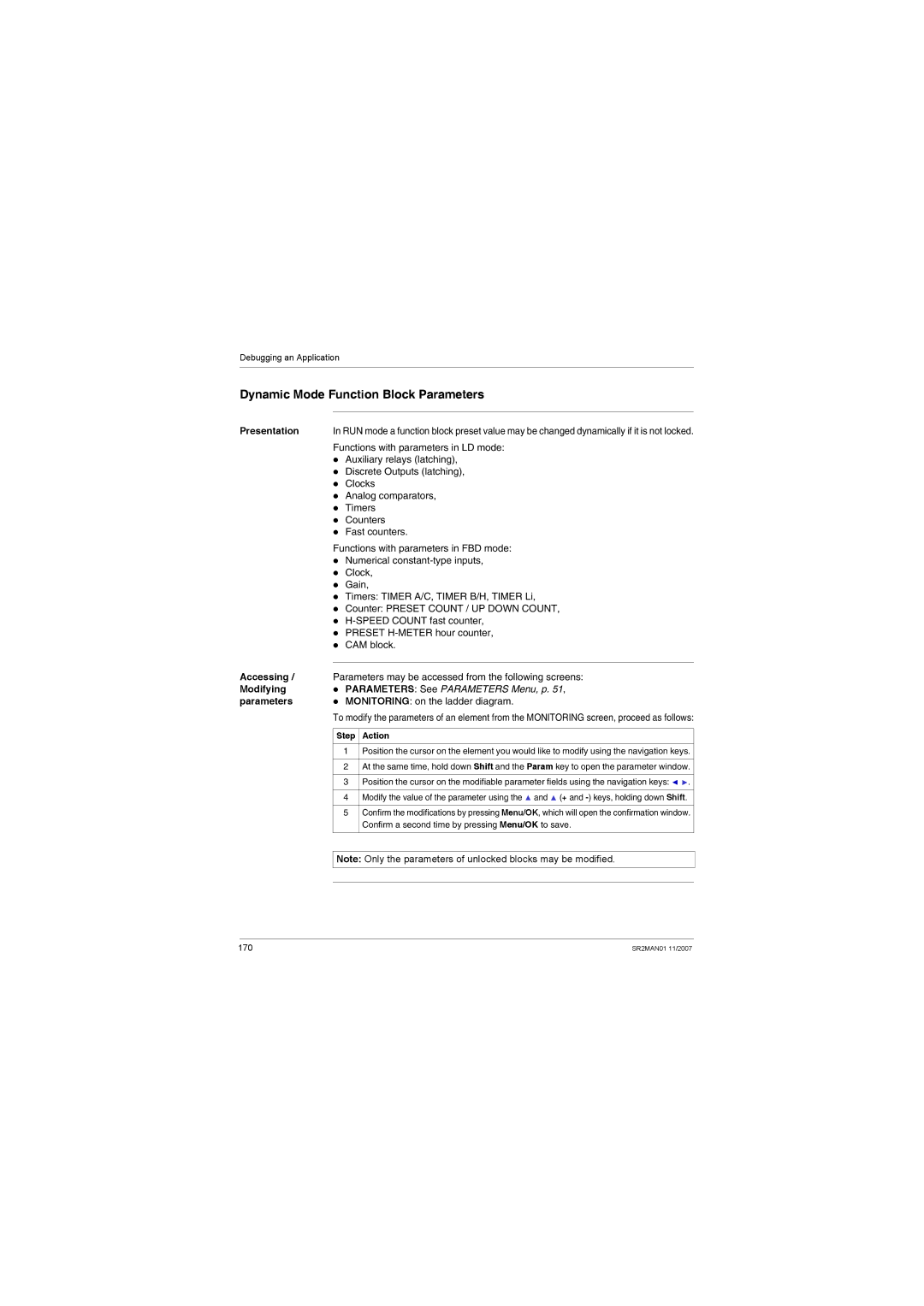 Schneider Electric SR2MAN01 user manual Dynamic Mode Function Block Parameters, Presentation, Accessing 