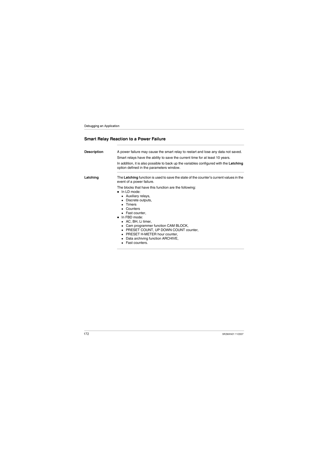 Schneider Electric SR2MAN01 user manual Smart Relay Reaction to a Power Failure, Option defined in the parameters window 