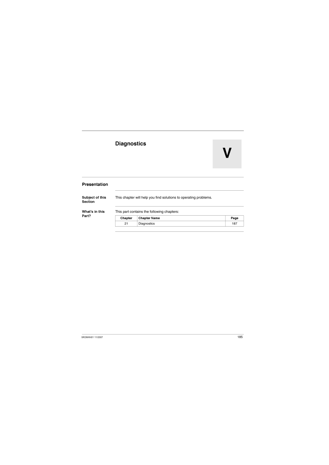 Schneider Electric SR2MAN01 user manual Chapter Name Diagnostics 187 