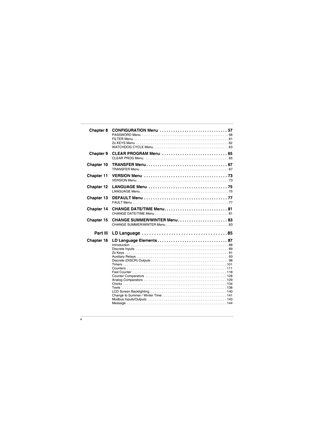 Schneider Electric SR2MAN01 user manual Configuration Menu, Clear Program Menu, Transfer Menu, Version Menu, Language Menu 