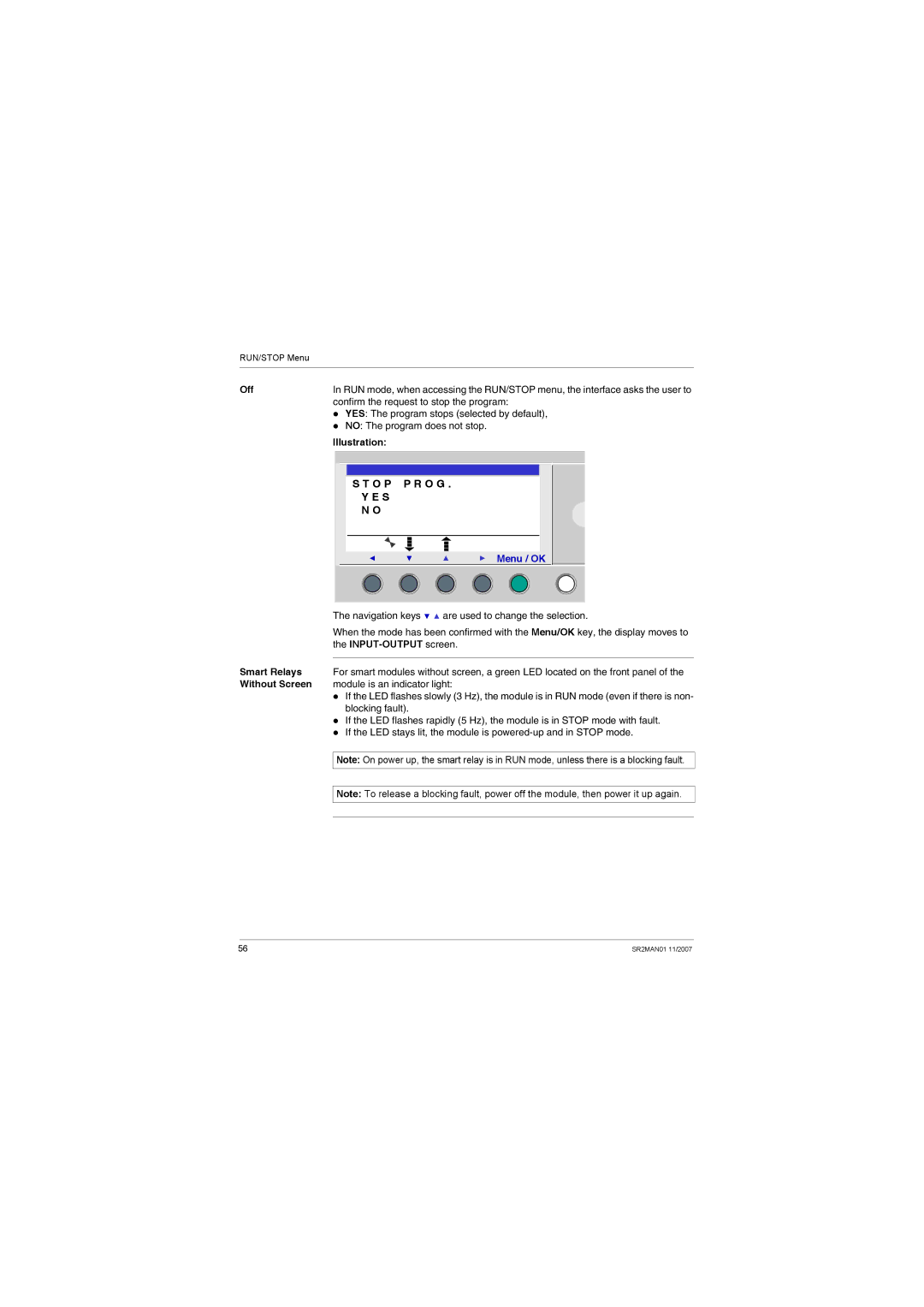 Schneider Electric SR2MAN01 user manual O P, Off Smart Relays Without Screen 