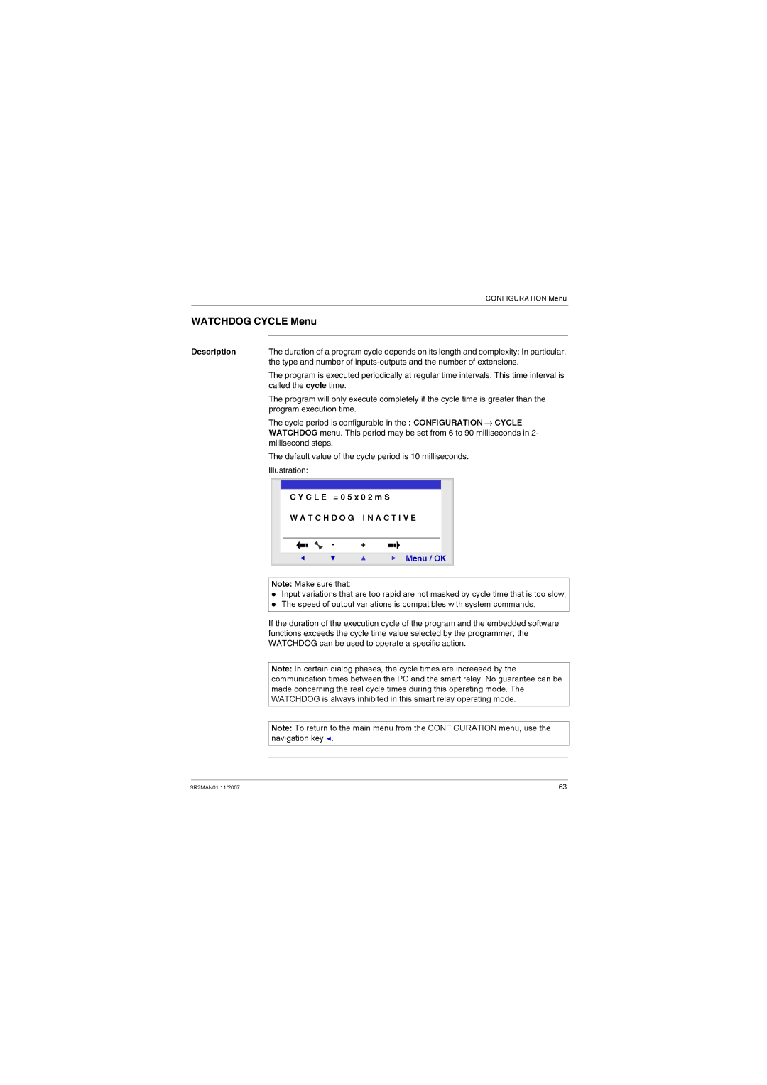 Schneider Electric SR2MAN01 user manual Watchdog Cycle Menu, Illustration C L E = 0 5 x 0 2 m S 