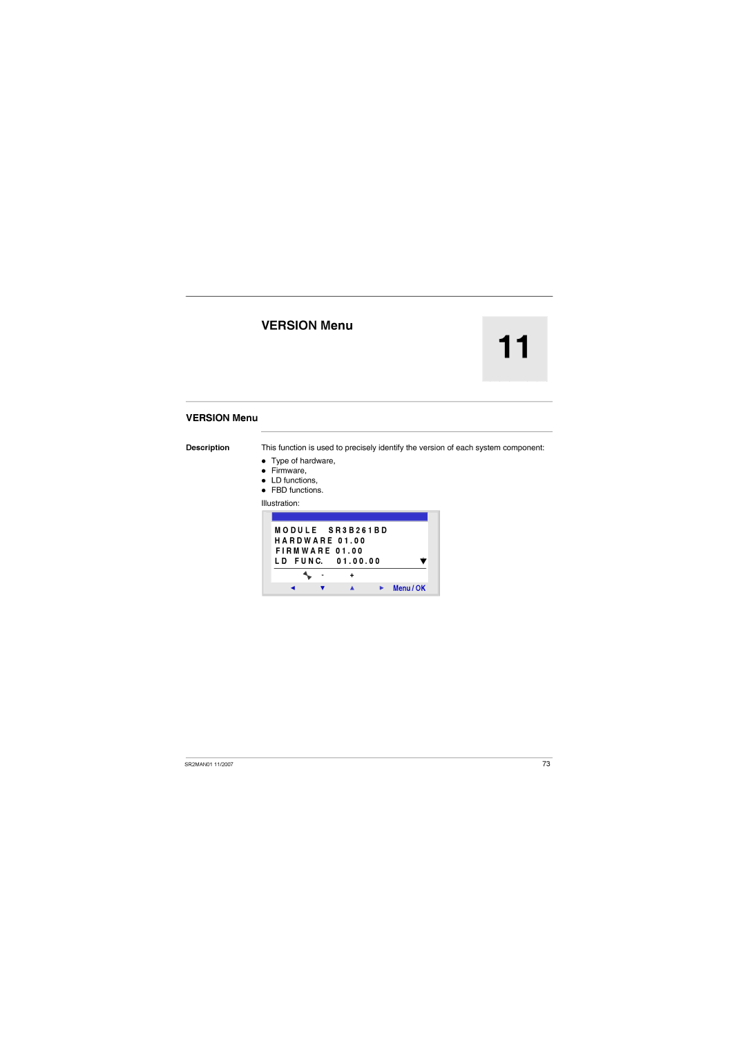 Schneider Electric SR2MAN01 user manual Version Menu, D U L E S R 3 B 2 6 1 B D, R D W a R E 0 1, R M W a R E 0 1, F U N C 