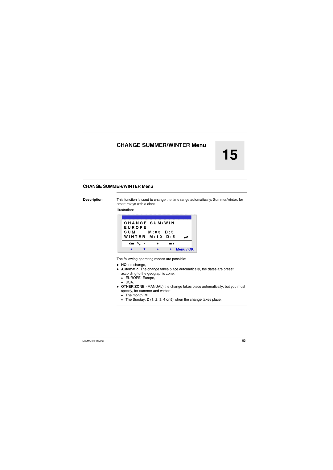 Schneider Electric SR2MAN01 user manual Change SUMMER/WINTER Menu, Smart relays with a clock 